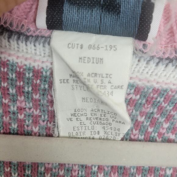 VTG Pink Fair Isle Floral Button Sweater Vest Size Medium - Picture 4 of 5